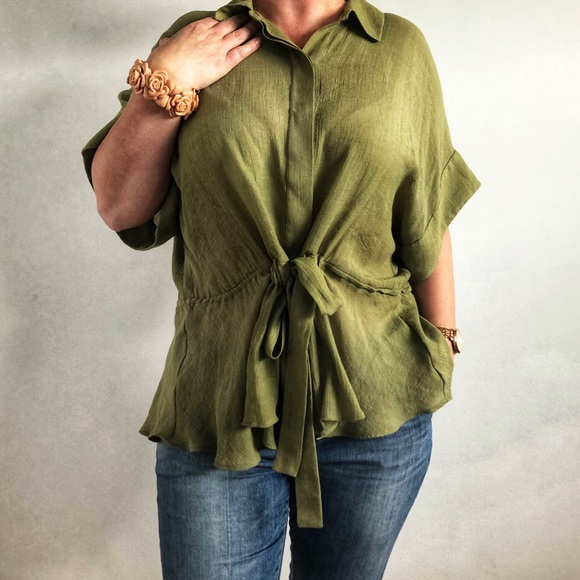 Guess Tops - Guess Green Front Tie Blouse